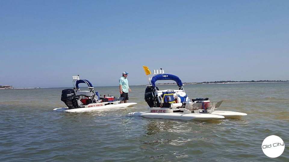 boat tour parked on a sand bank on matanzas river in st augustine florida