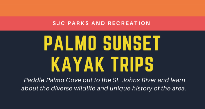 text in large yellow letters, Palmo Sunset Kayak Trips and dark brown background