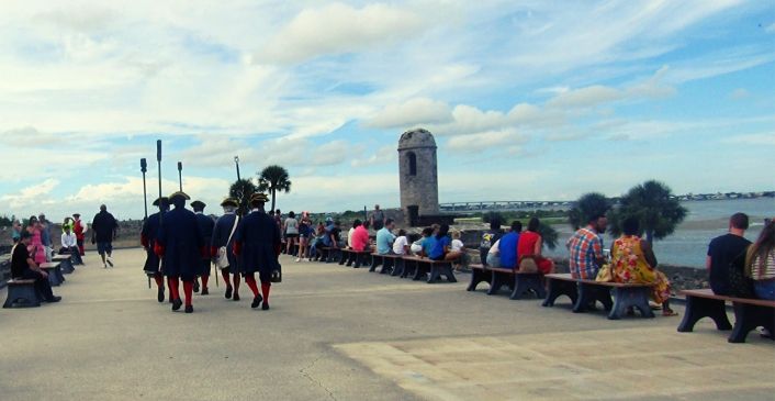 Visitors attending a weapon demonstration at the Castillo de San Marcos in St. Augustine.