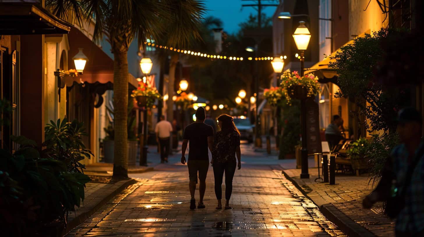 People spending time together at night in St. Augustine.
