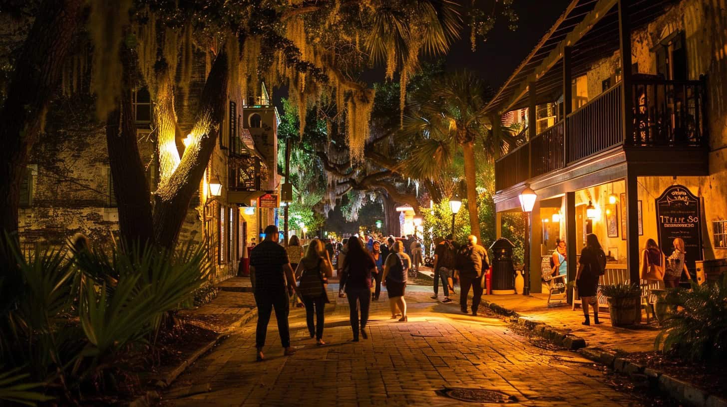 People taking a ghost tour at night in St. Augustine.