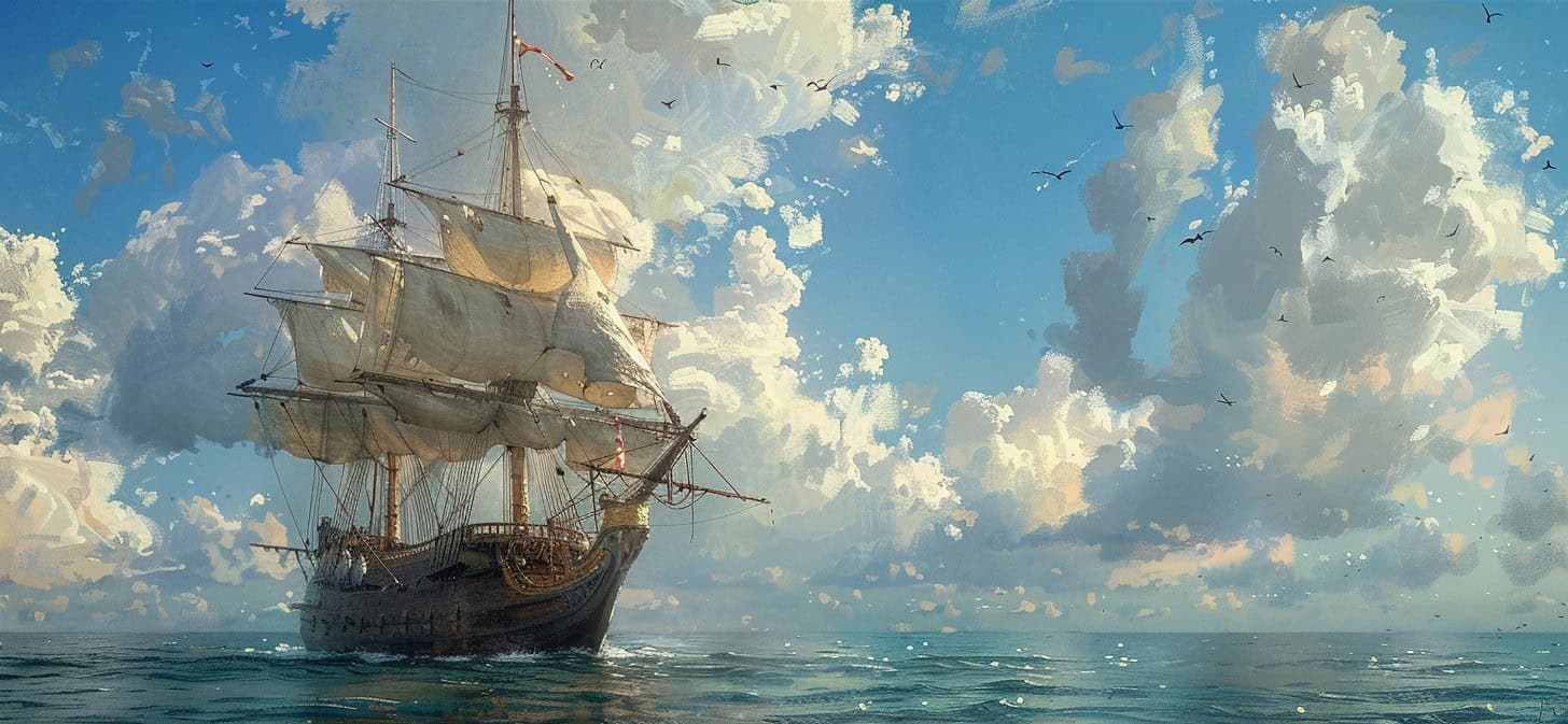 Pedro Menendez's ship, the San Pelayo, sailing across the ocean.