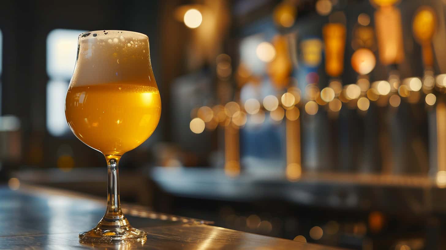 Closeup shot of a glass of beer in a local brewery.