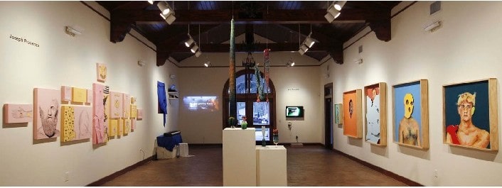 Wide angle shot of the inside of the Crisp-Ellert art museum.